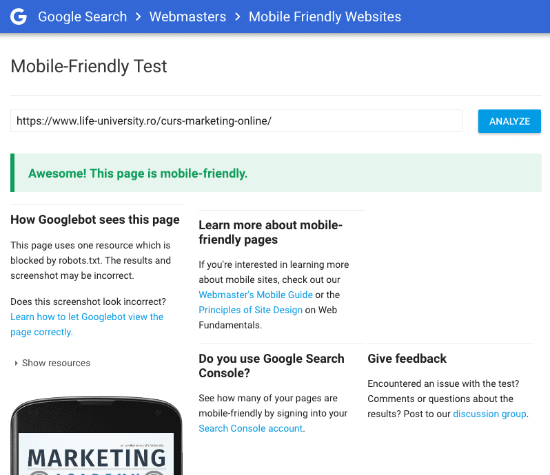 google mobile friendly