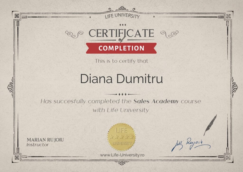 Certificat curs Sales Academy