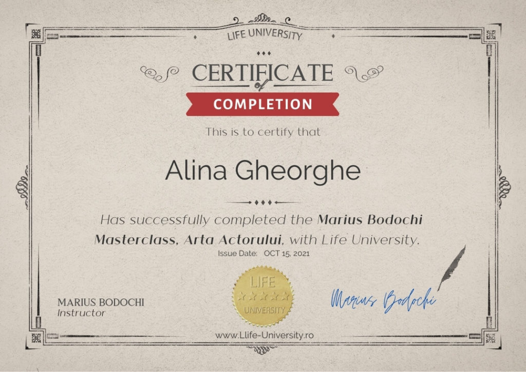 certificat curs arta actorului