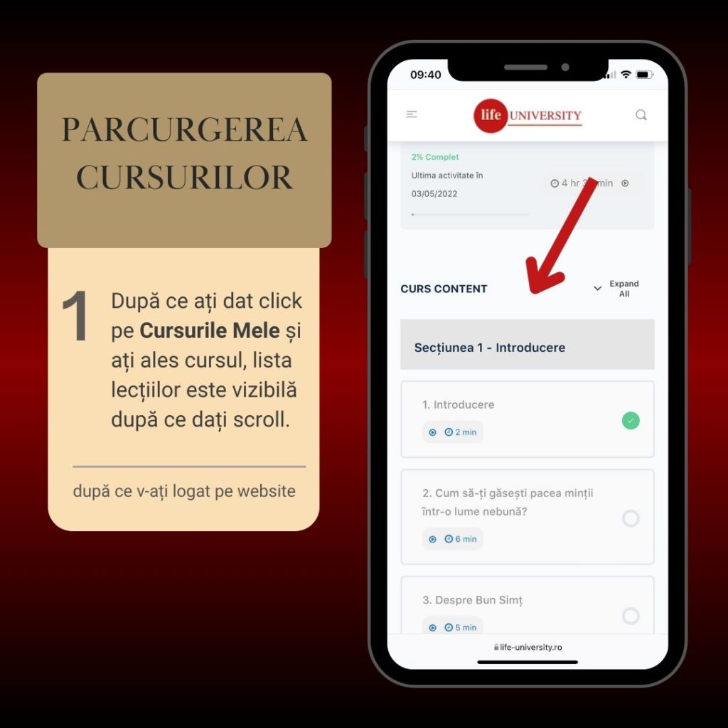 parcurgerea cursurilor pe mobil