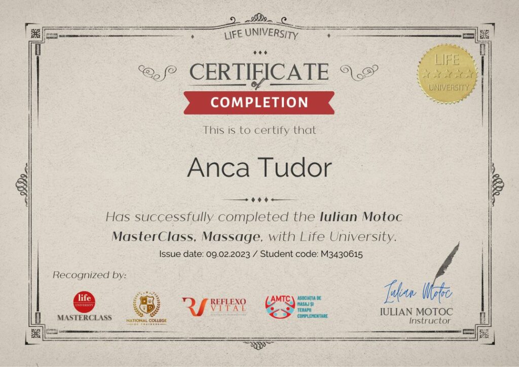 certificare curs masaj