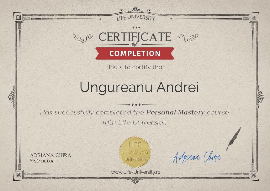 Certificare curs Personal Mastery