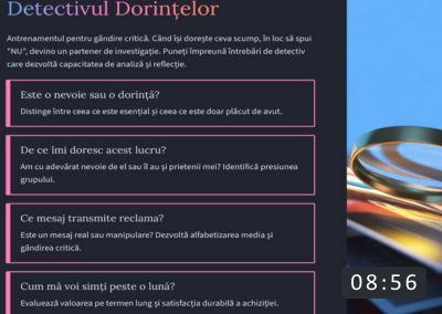 Curs parenting despre educație financiară și gândire critică.