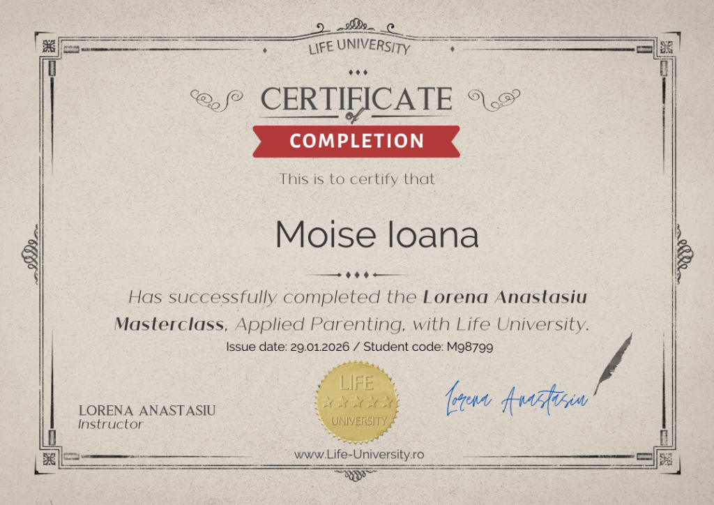 Certificare finală pentru cursul de parenting conștient.